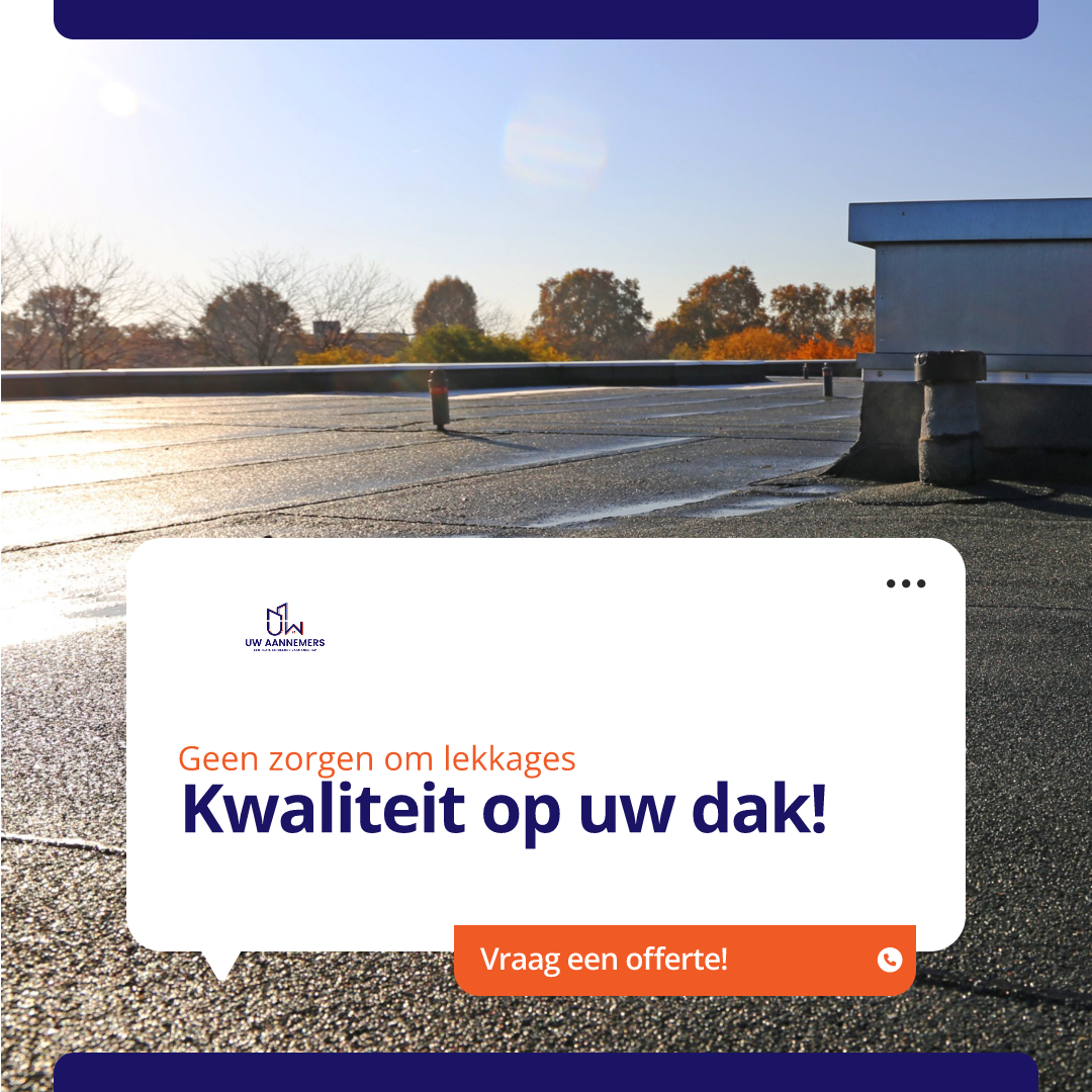 Plat dak met bitumineuze dakbedekking in zonlicht, uitgevoerd door Uw Aannemers — duurzame dakoplossing zonder lekkage.